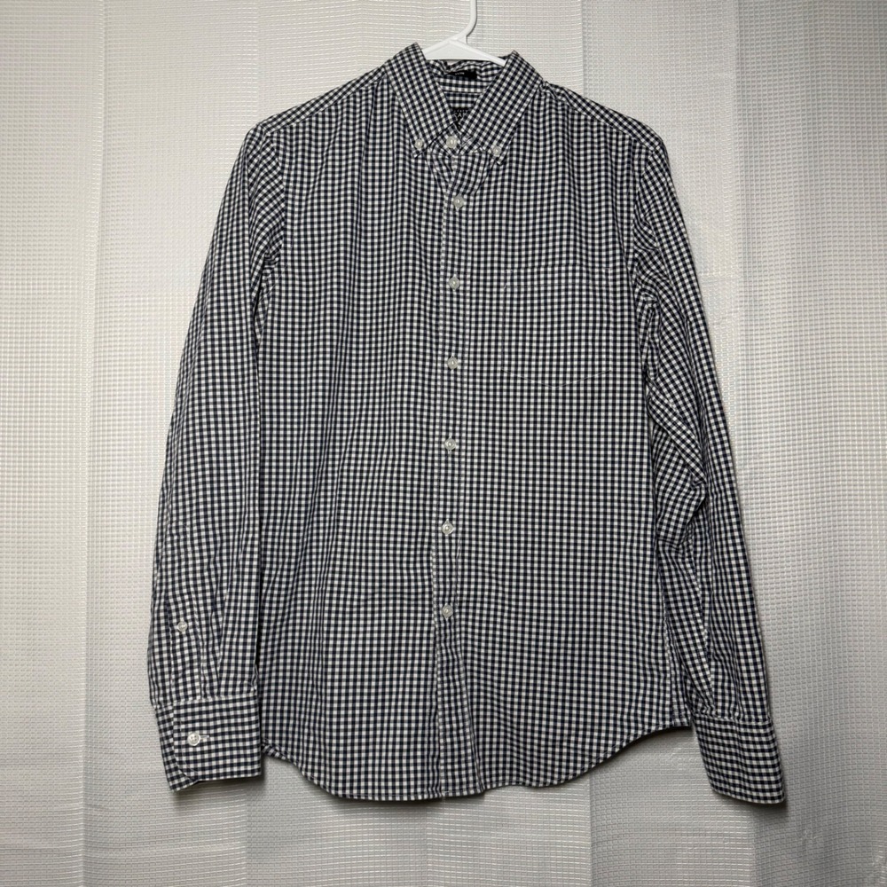 J.Crew Mercantile Button Down Shirt Small Navy Blue Gingham Slim Flex